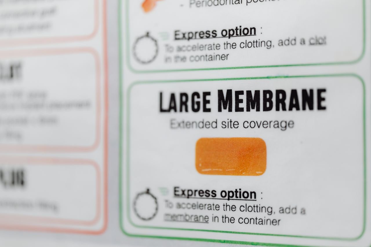 A close-up view of a medical instruction label highlighting Large Membrane.