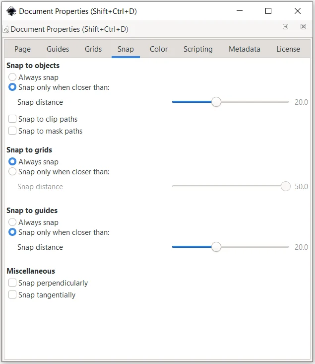 inkscape document properties snap