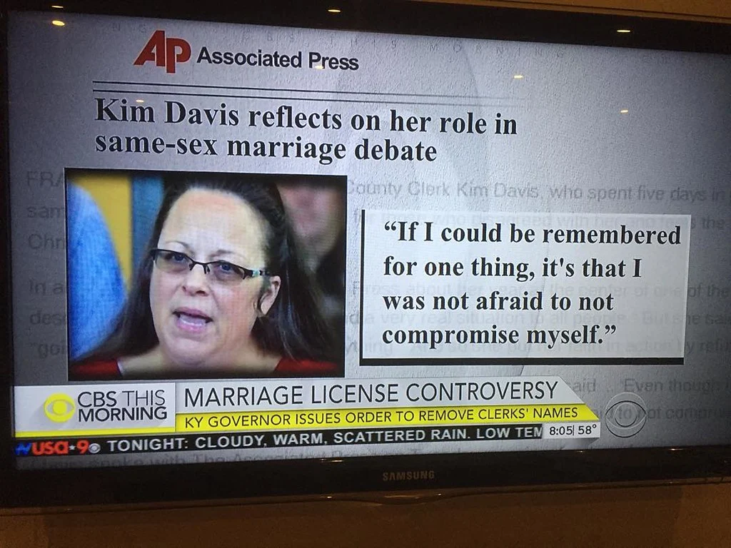 awesome kim davis quote when asked interviewed by @ap: 'if i could be remembered for one thing, it's that i was not afraid to not compromise myself.' ah... grammar. ht @cbsthismorning